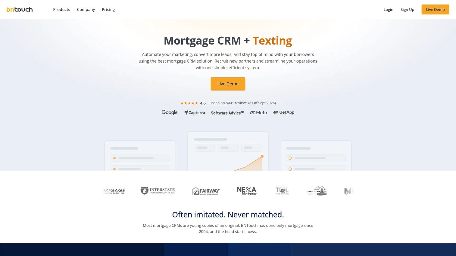 BNTouch mortgage CRM dashboard for loan officer leads and borrower follow-up