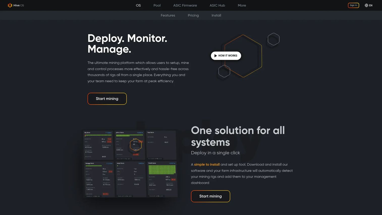 Hive OS mining farm management dashboard