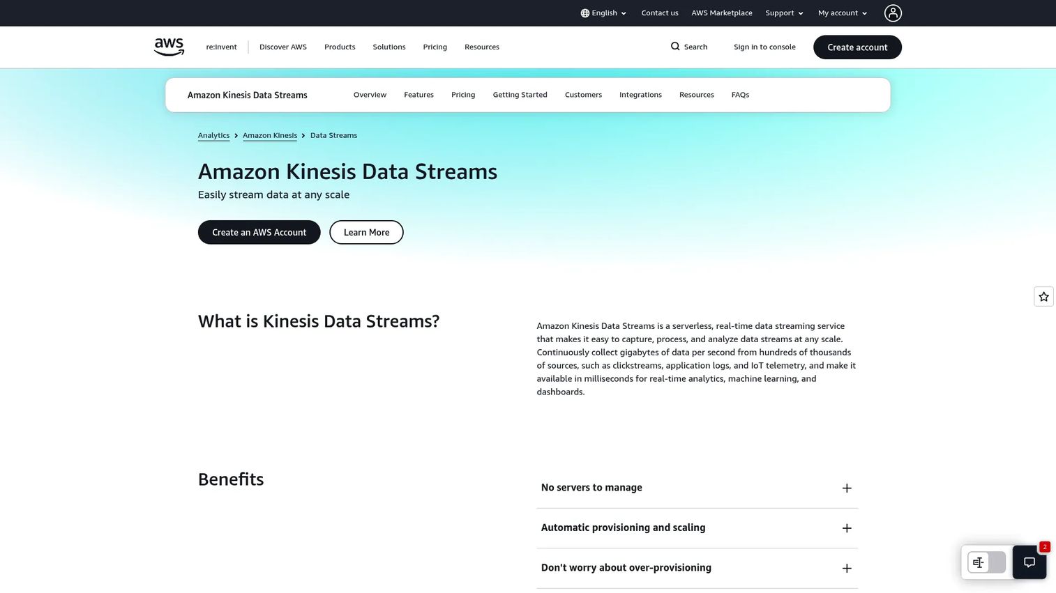 Amazon Kinesis Data Streams architecture for AWS real time analytics