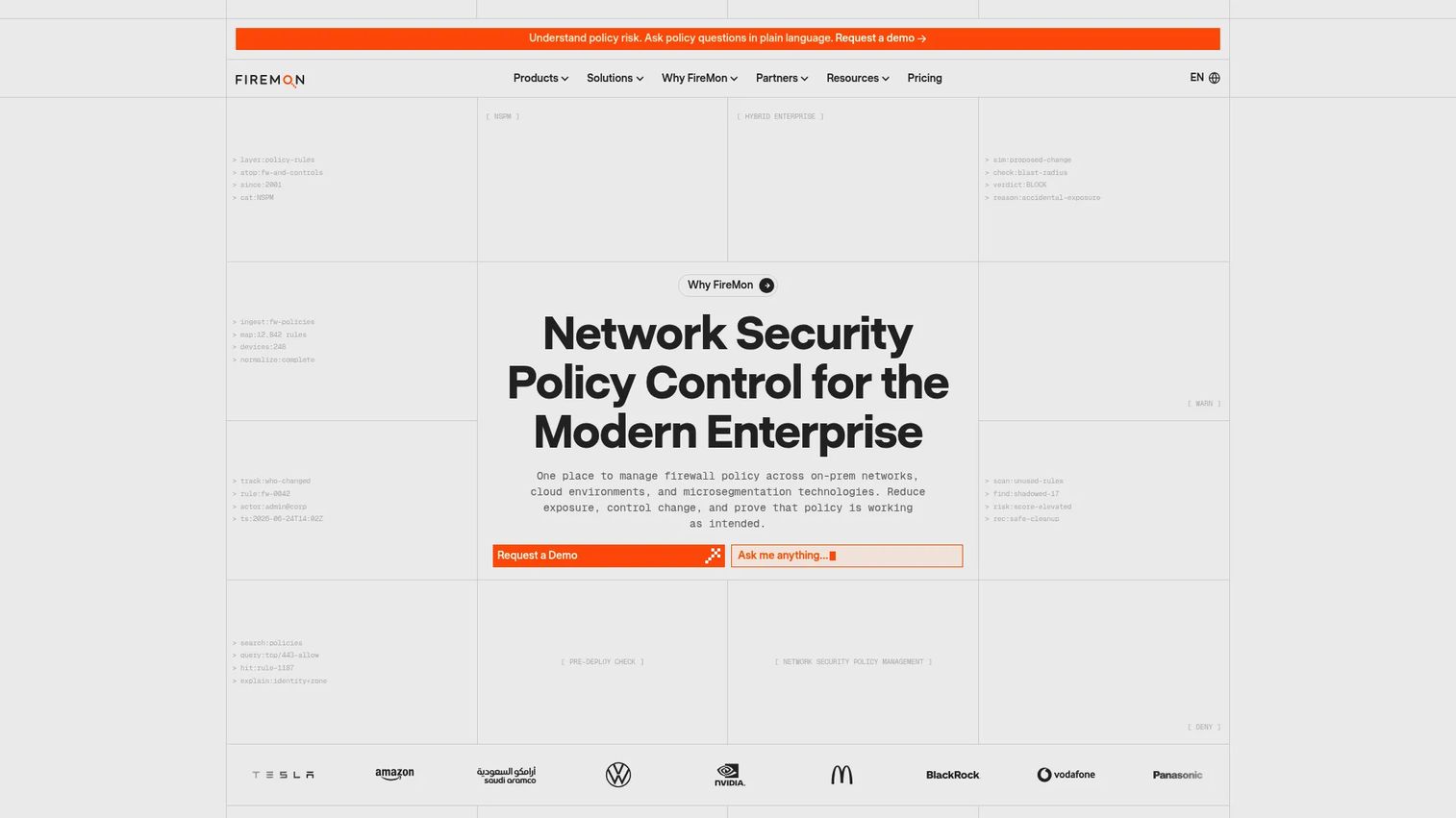FireMon Security Manager dashboard for firewall rule analysis and policy change tracking