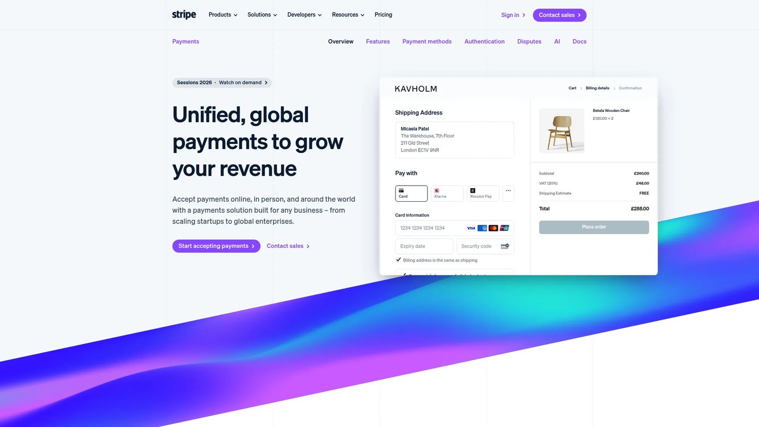 Stripe Payments global payment processing platform homepage