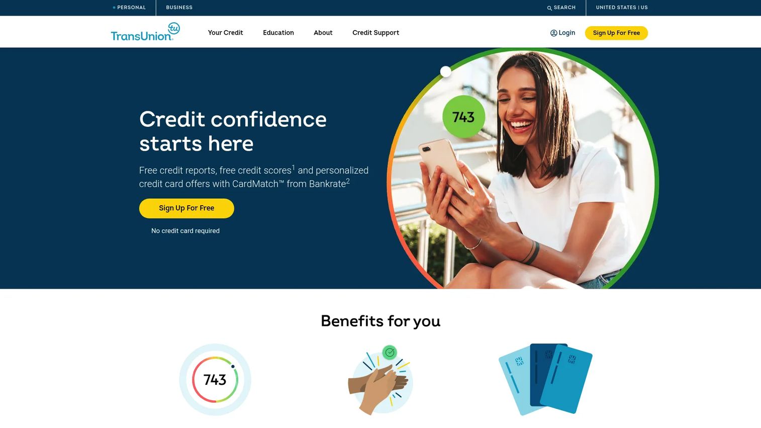 TransUnion credit and identity monitoring interface