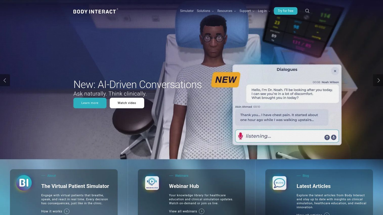 Body Interact virtual patient simulator clinical scenario
