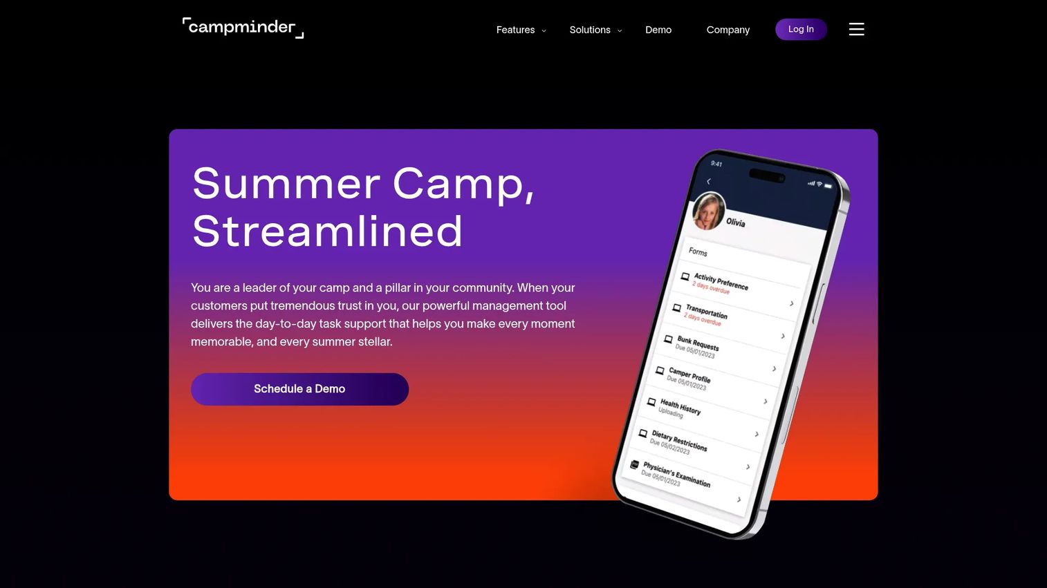 CampMinder camp registration and operations interface