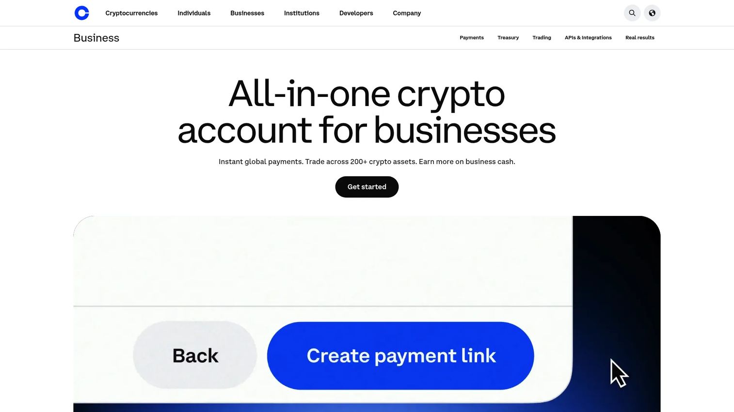 Coinbase Business homepage screenshot