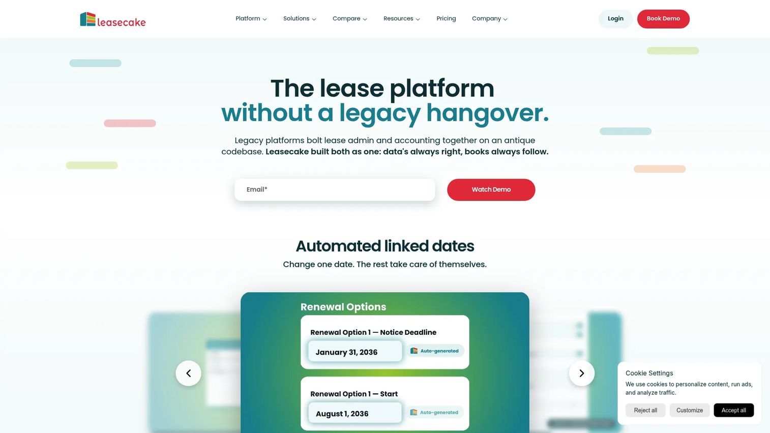 Leasecake homepage screenshot