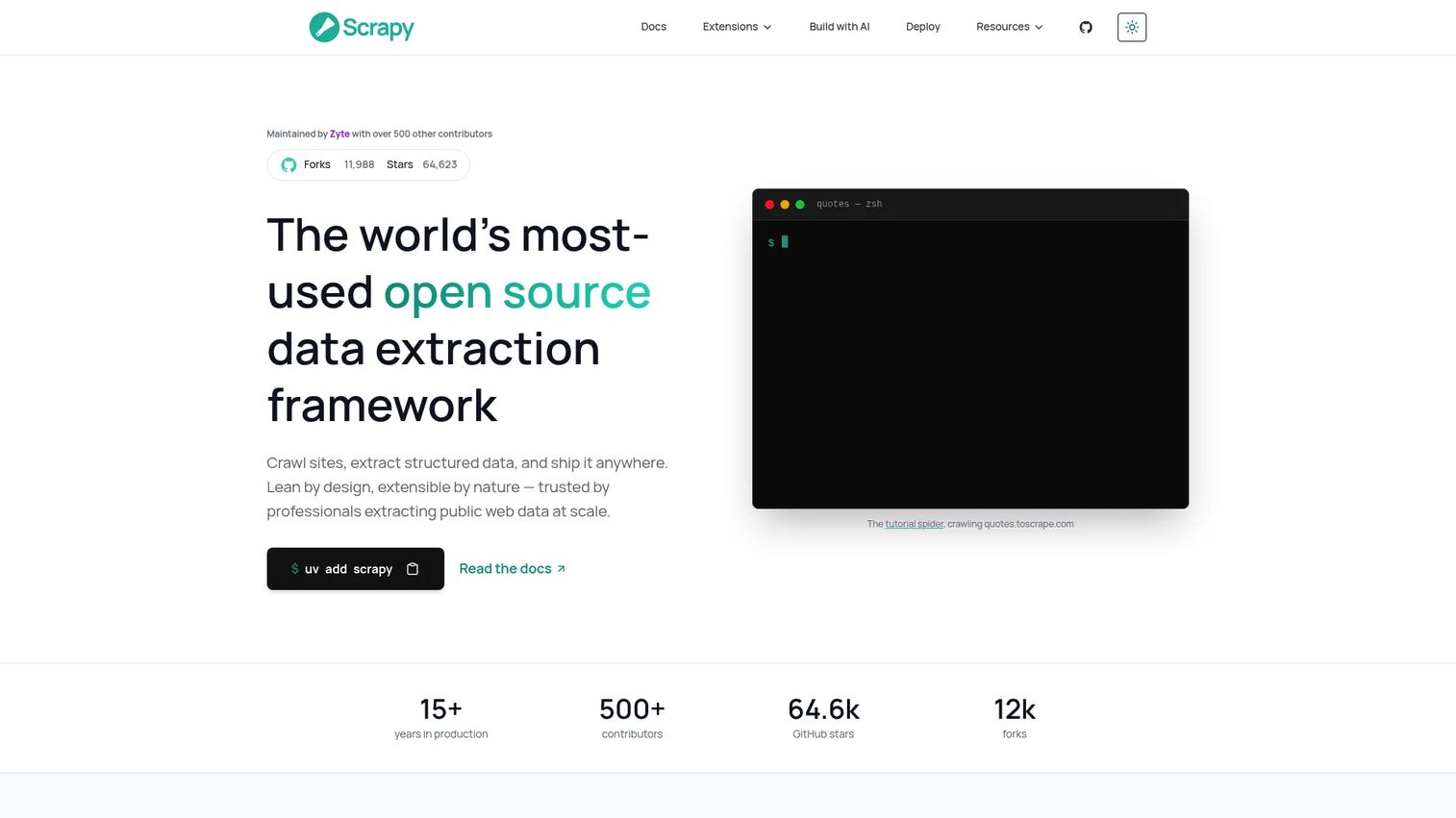 Scrapy Python framework for custom web data extraction workflows