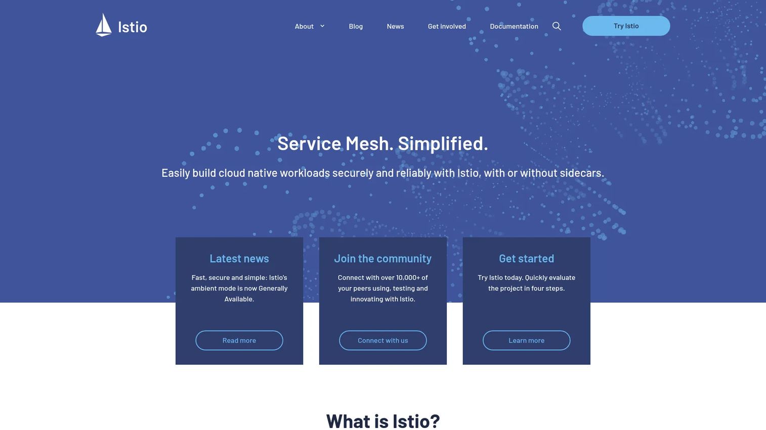 Istio service mesh traffic management and security homepage