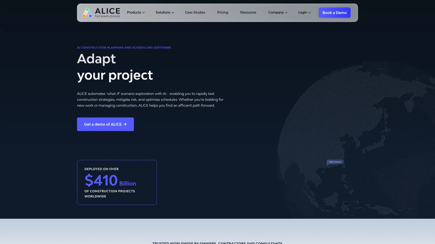 ALICE construction schedule analytics showing scenario modeling and sequencing