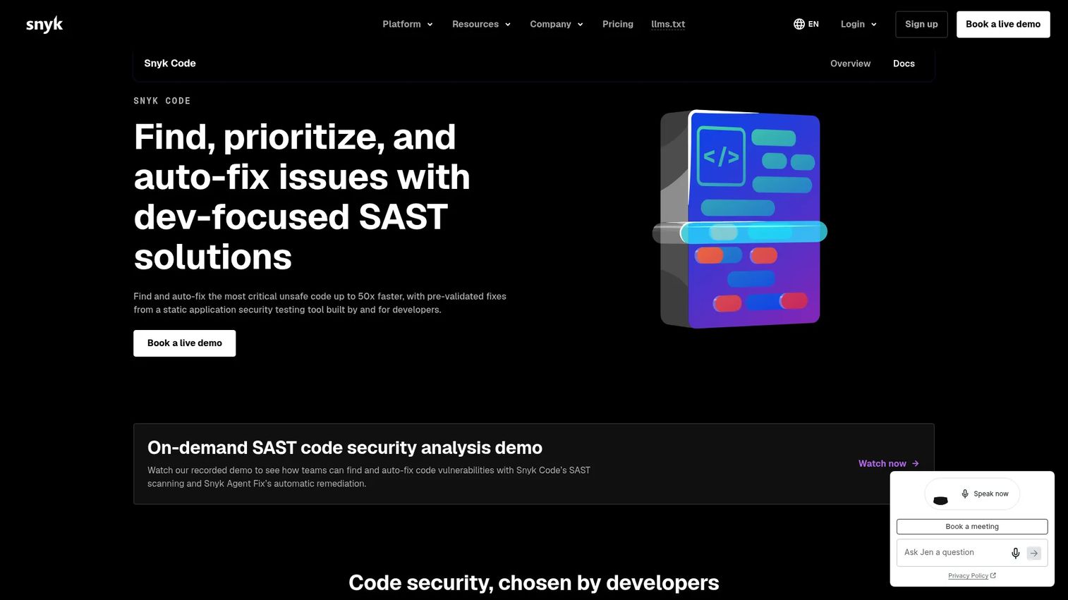 Snyk Code security finding and remediation recommendation in a development workflow