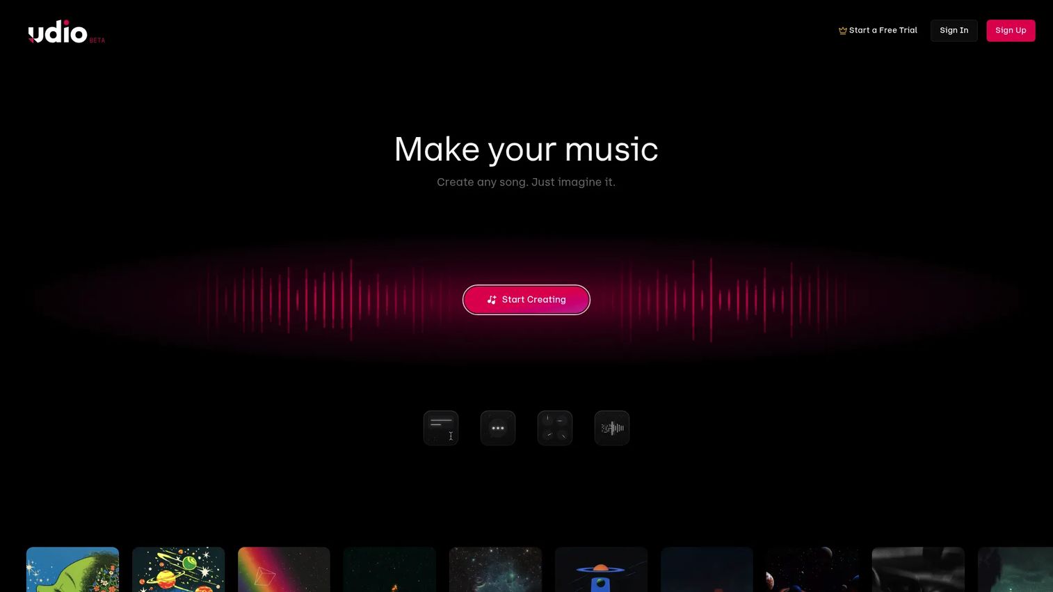 Udio homepage screenshot