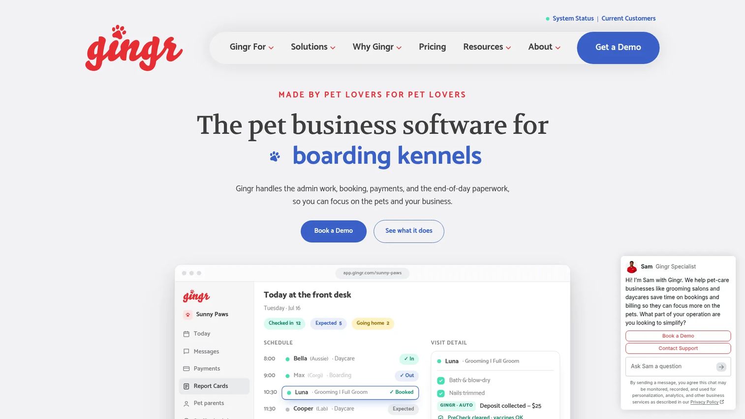Gingr pet care facility software