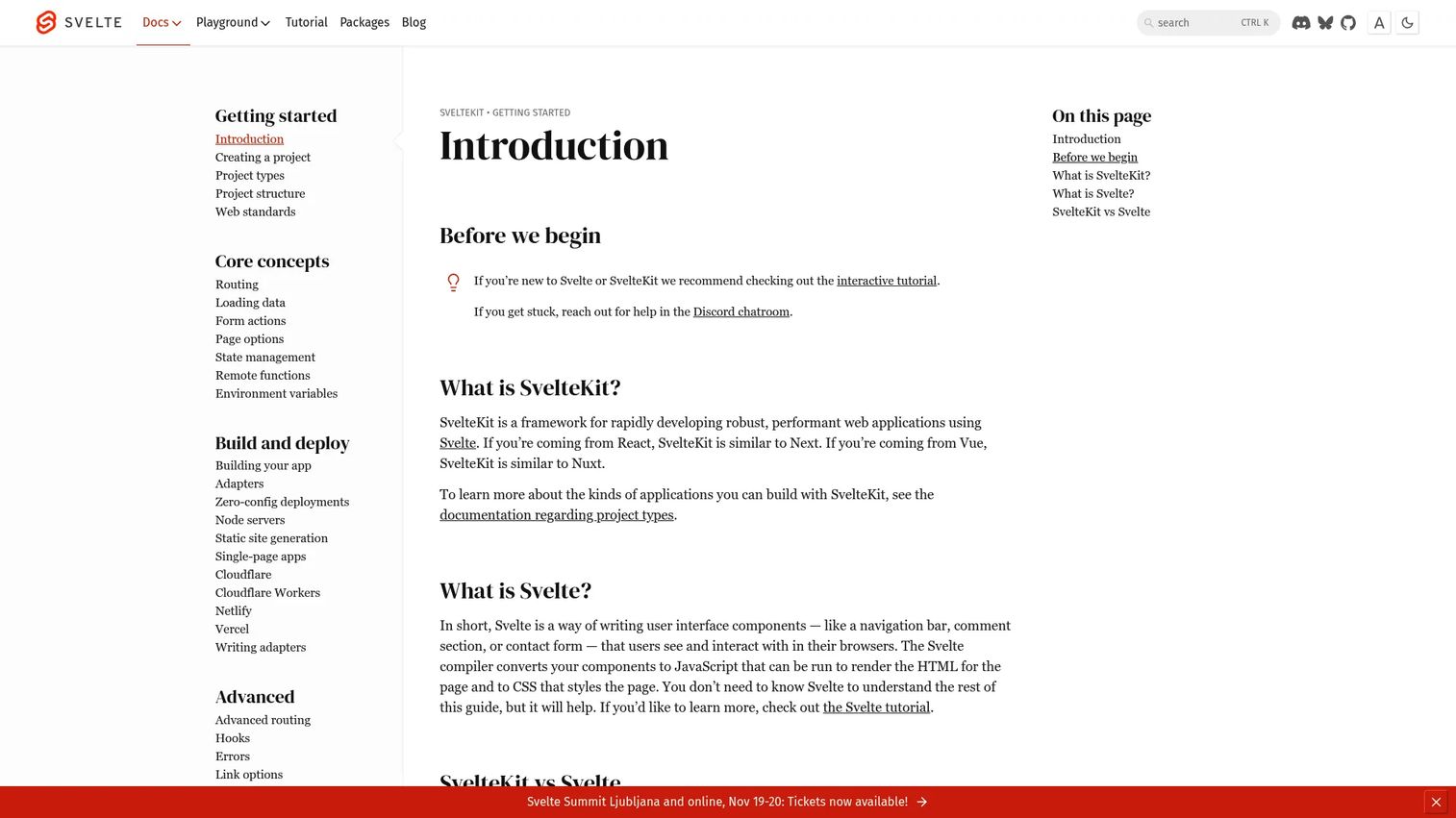 SvelteKit homepage screenshot