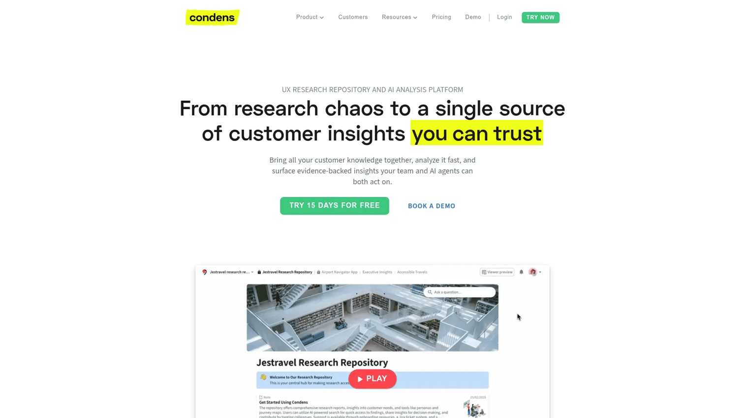 Condens user research repository dashboard