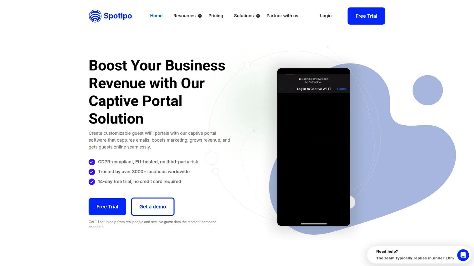 Spotipo guest WiFi management software captive portal settings