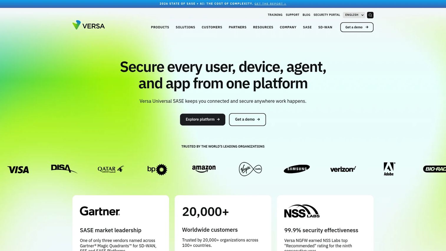 VersaONE Universal SASE Platform with SD-WAN, SSE, and SD-LAN capabilities.