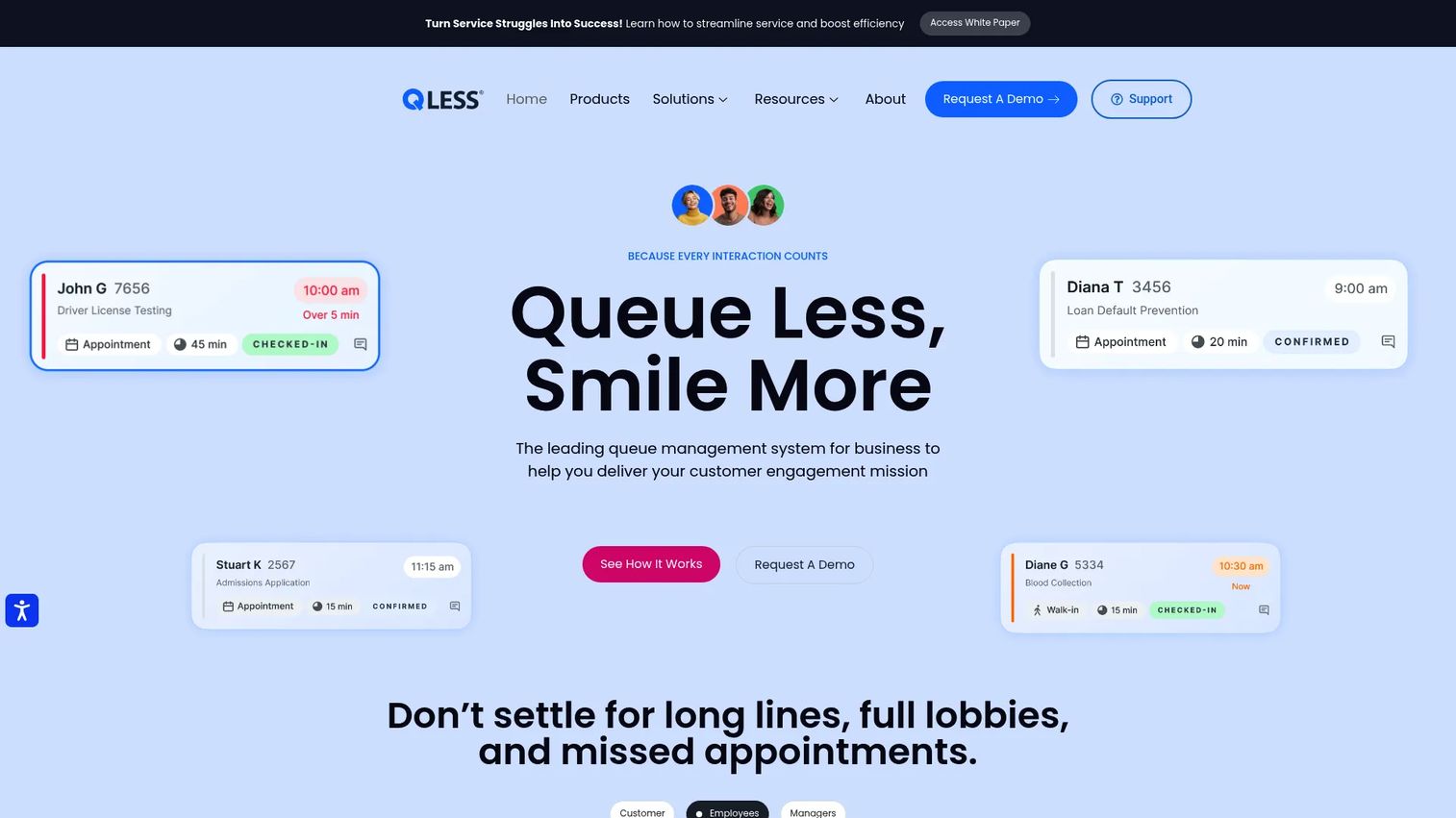 QLess virtual queue management dashboard for public services