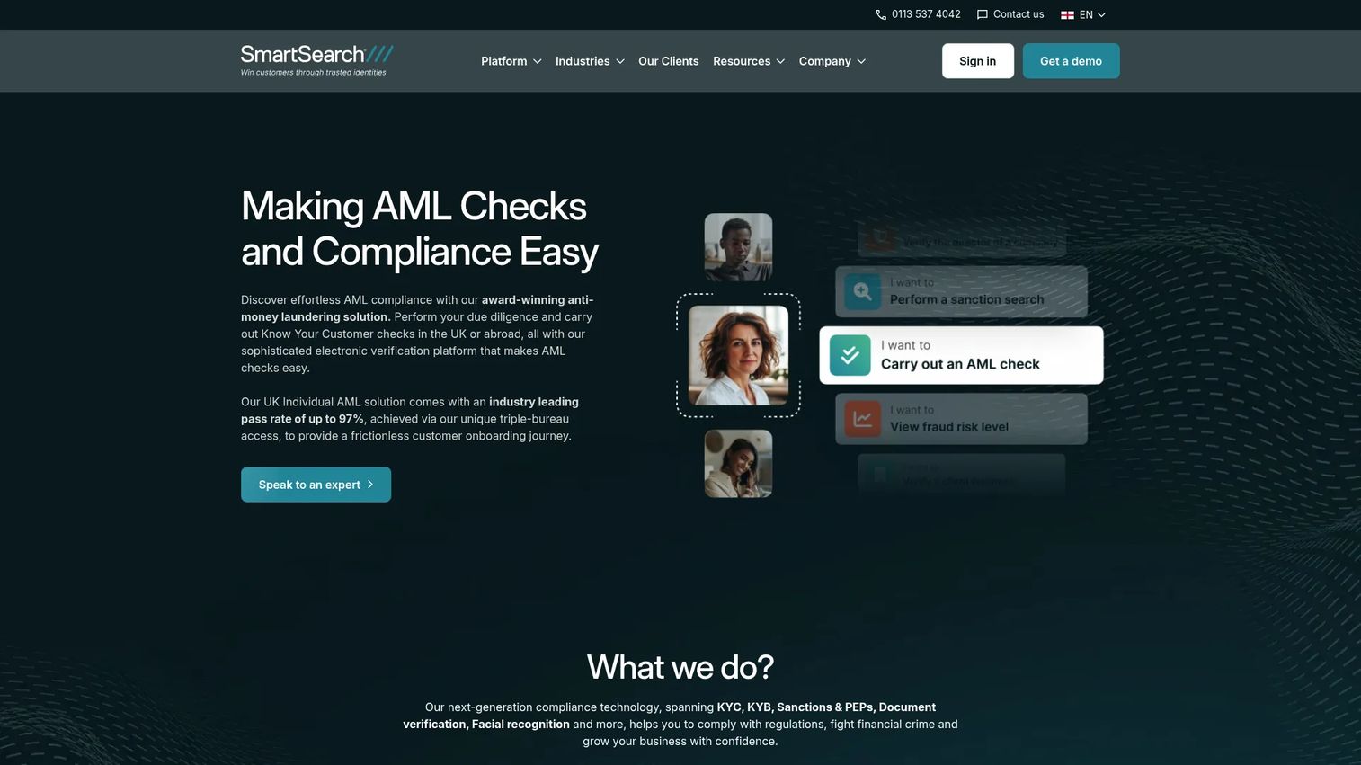 Smart Search AML and sanctions screening dashboard