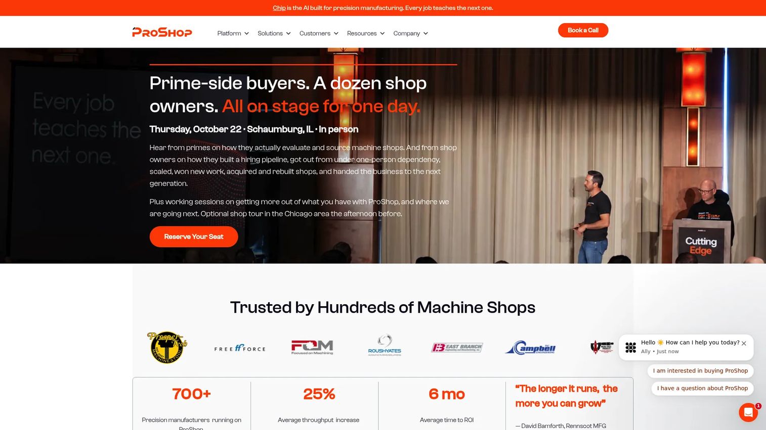 ProShop ERP homepage screenshot