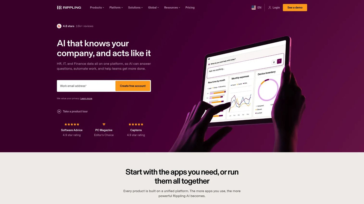 Rippling IT homepage screenshot