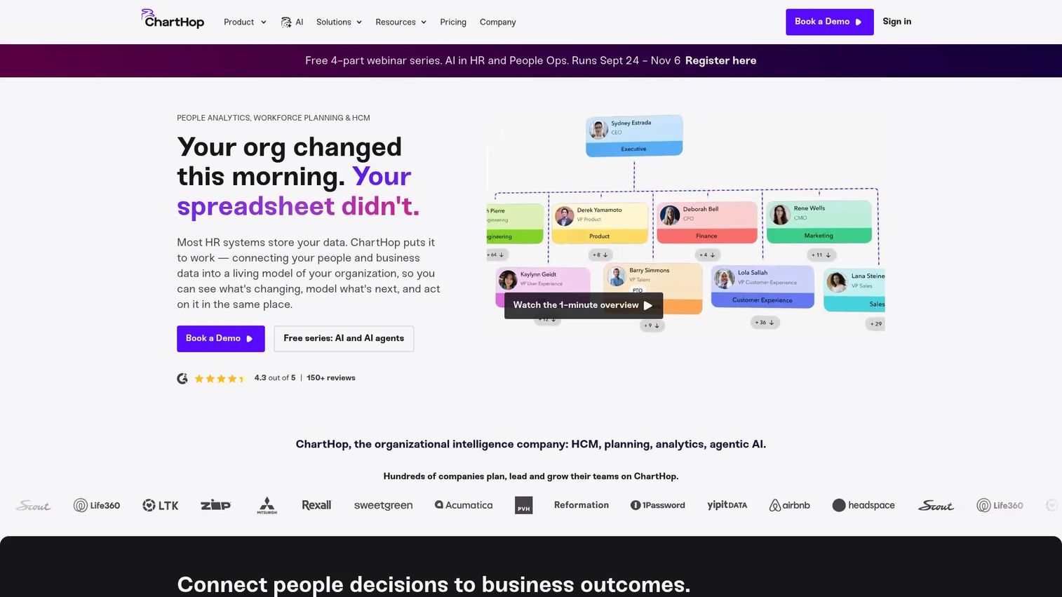 ChartHop organizational intelligence and headcount planning dashboard