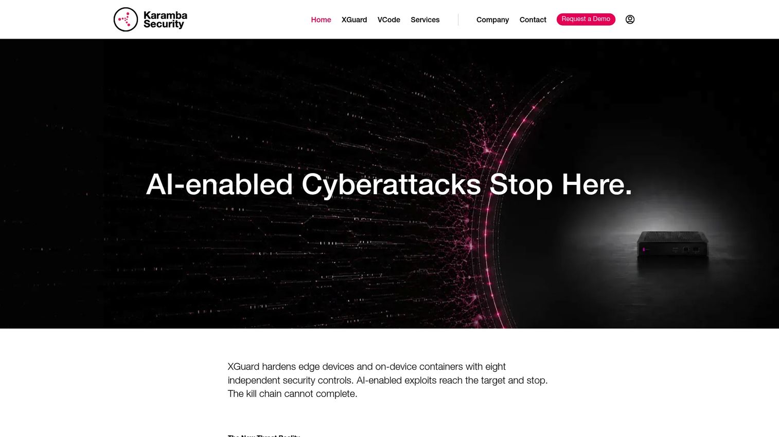 Karamba Security homepage showing embedded device and automotive security