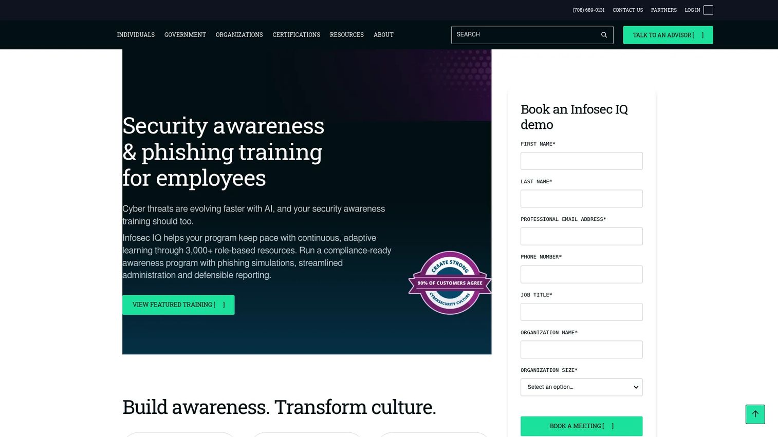 Infosec IQ security awareness training library and campaign dashboard