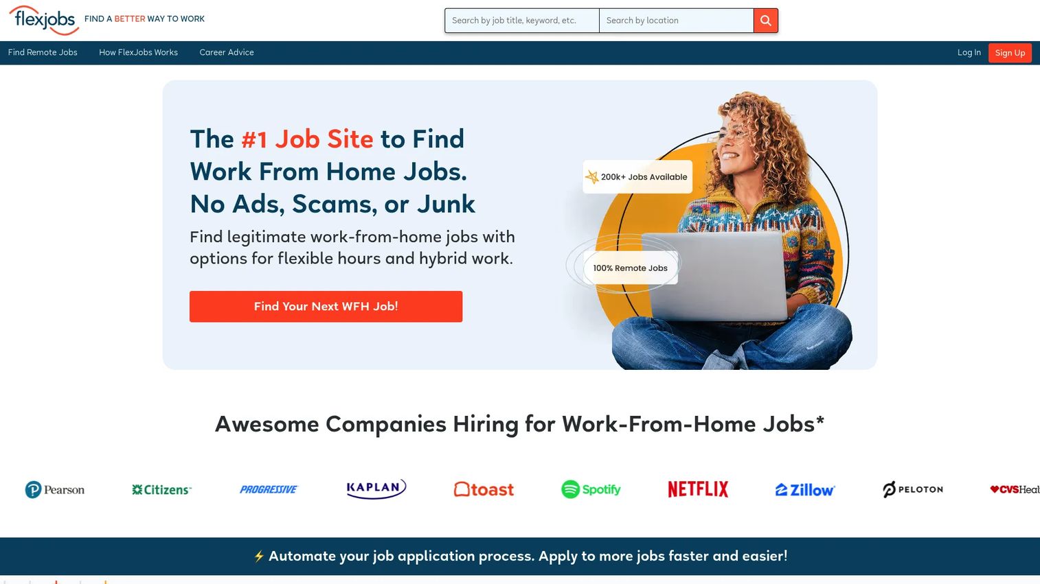 FlexJobs homepage screenshot