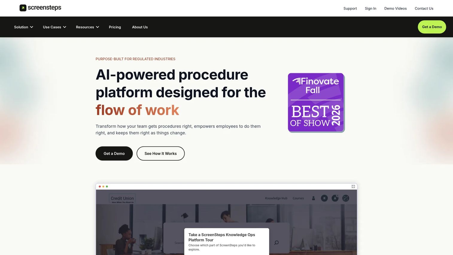 ScreenSteps knowledge base and SOP platform homepage