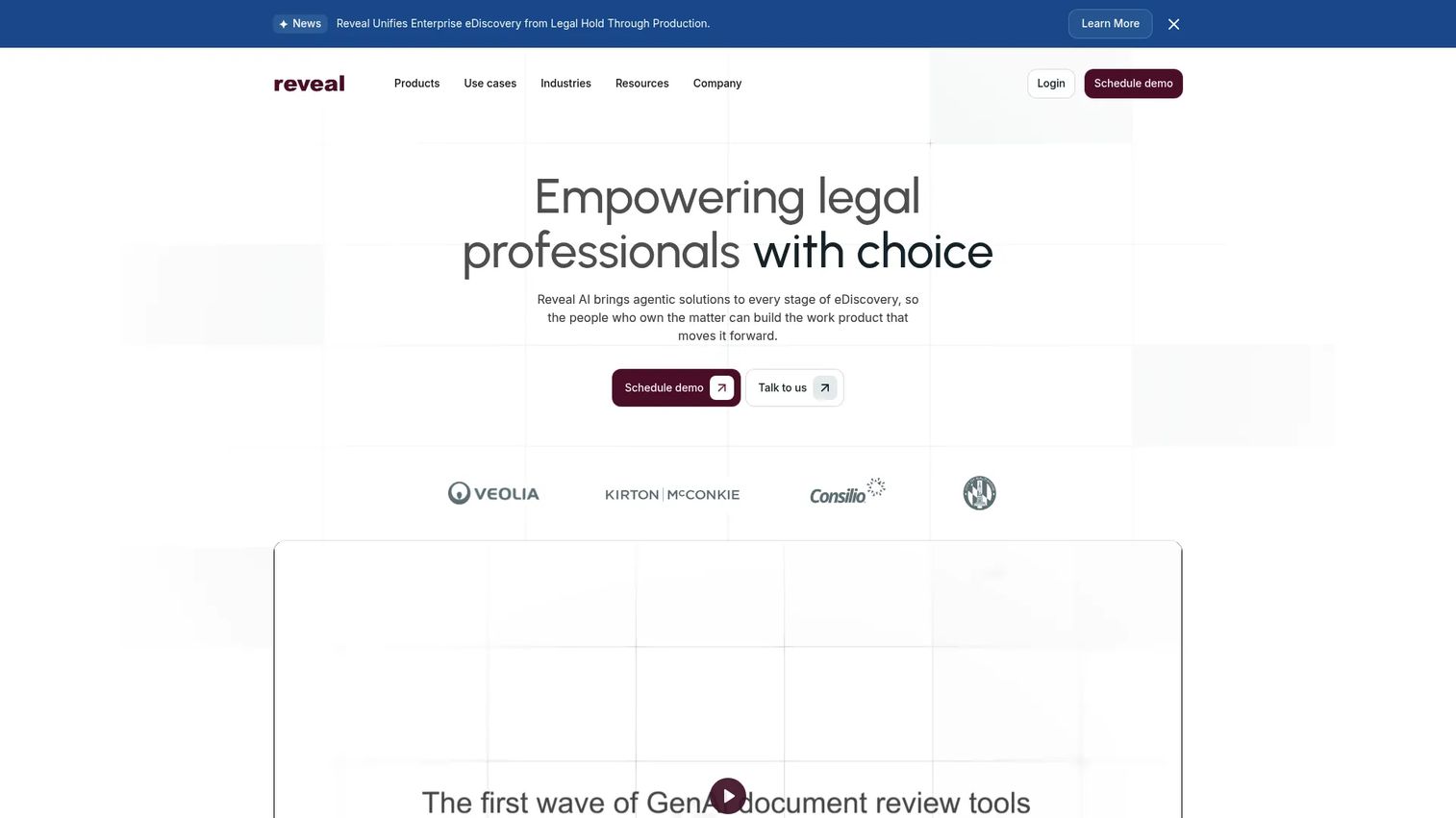 Reveal eDiscovery software showing AI-powered document review, predictive scoring dashboards, and investigation analytics
