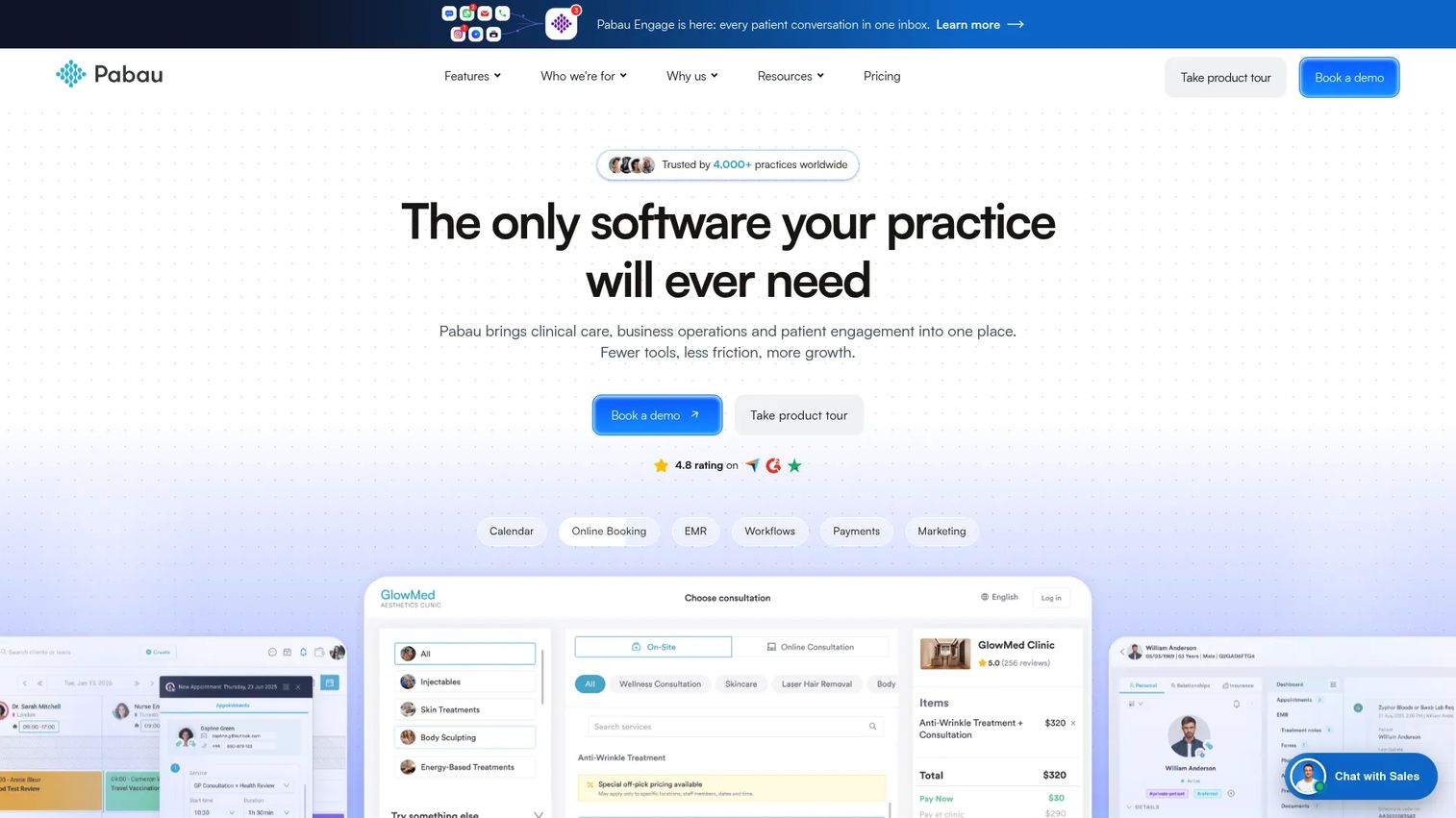 Pabau Practice Management clinic software interface