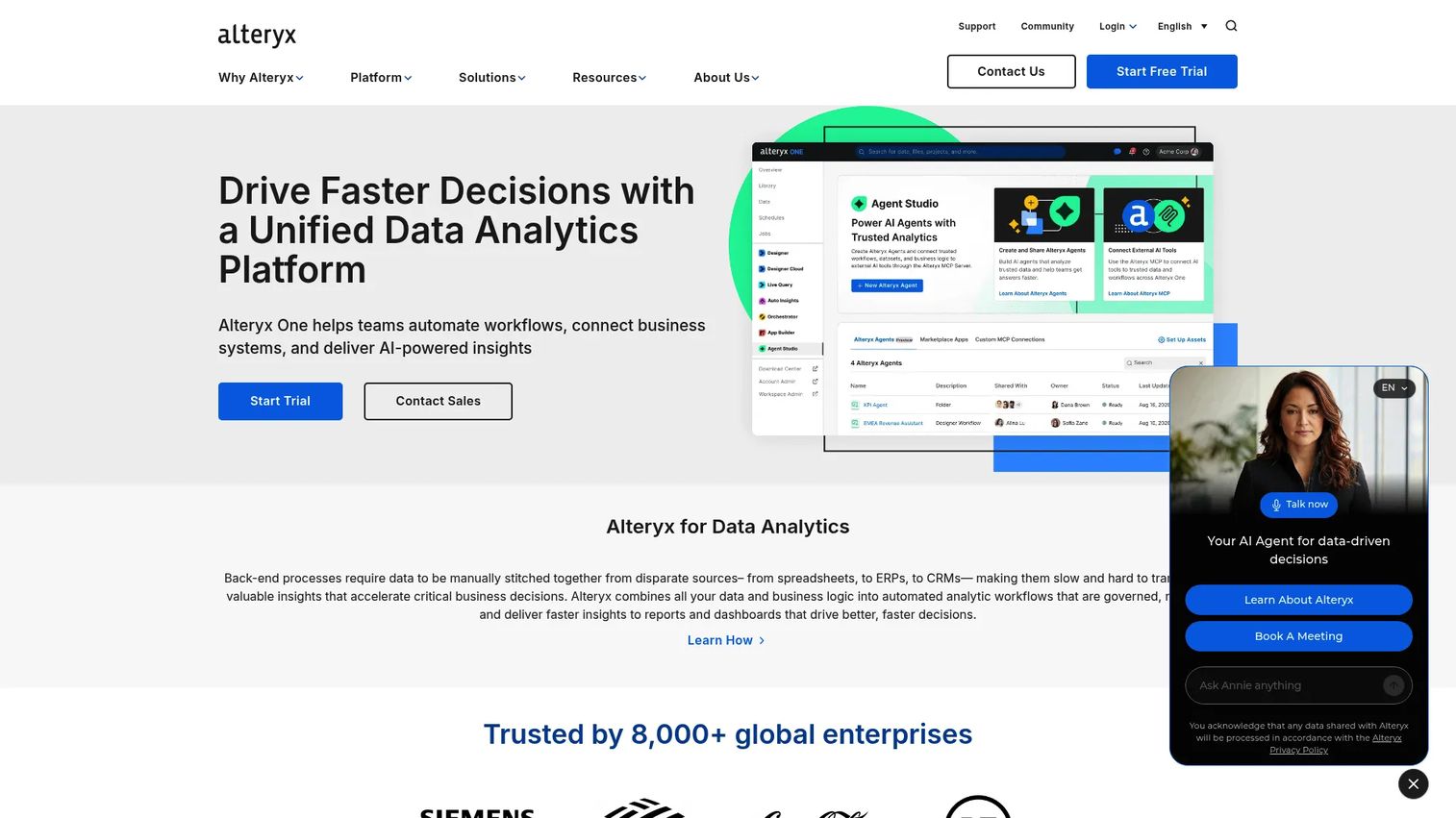 Alteryx visual workflow for data preparation, analytics automation, and business reporting