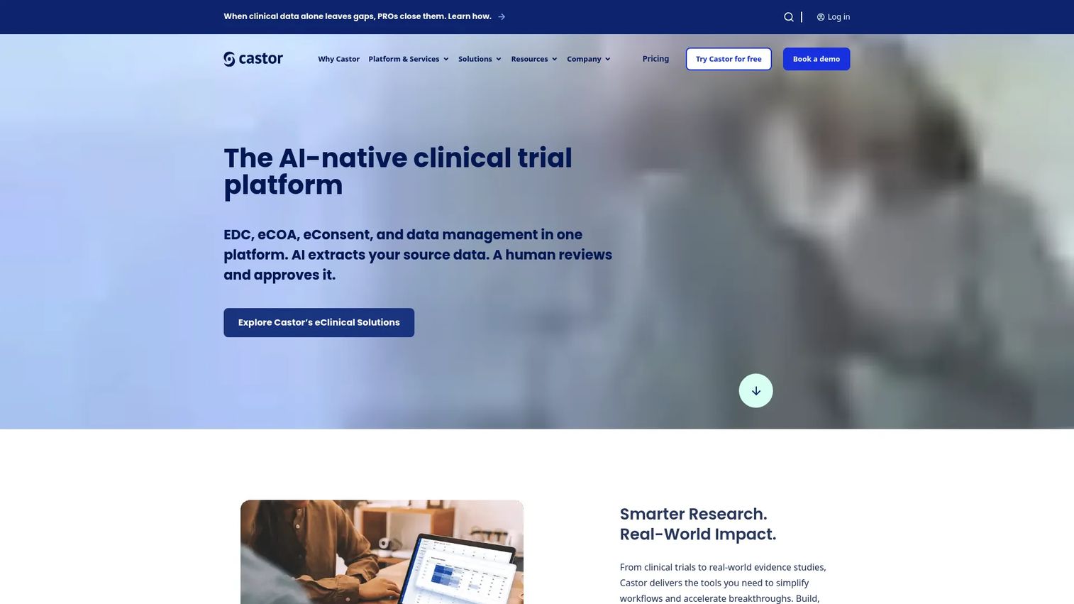 Castor EDC dashboard for clinical research