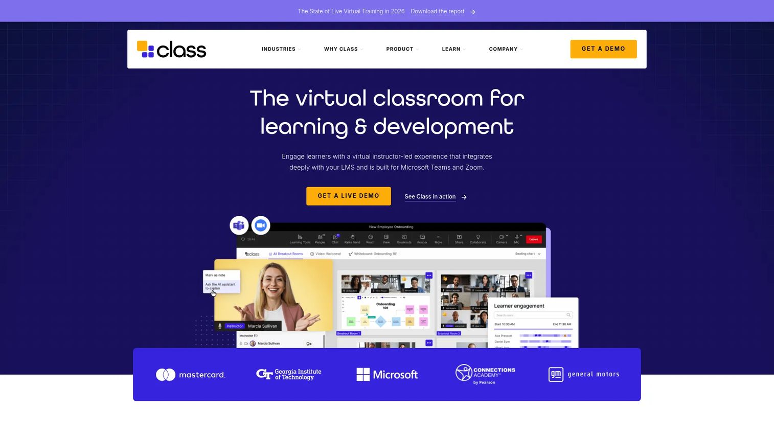 Class for Web virtual classroom homepage