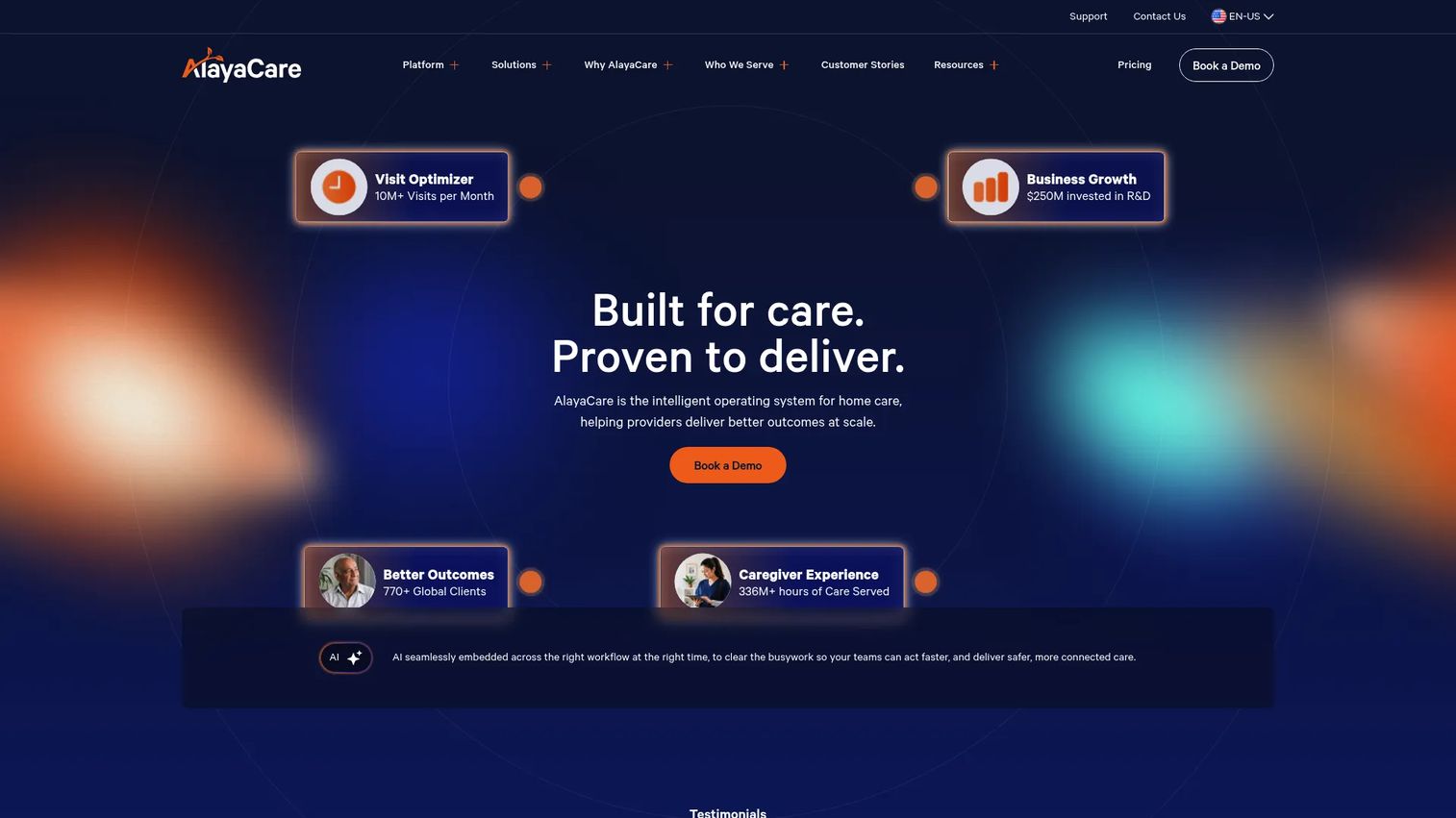 AlayaCare homepage screenshot