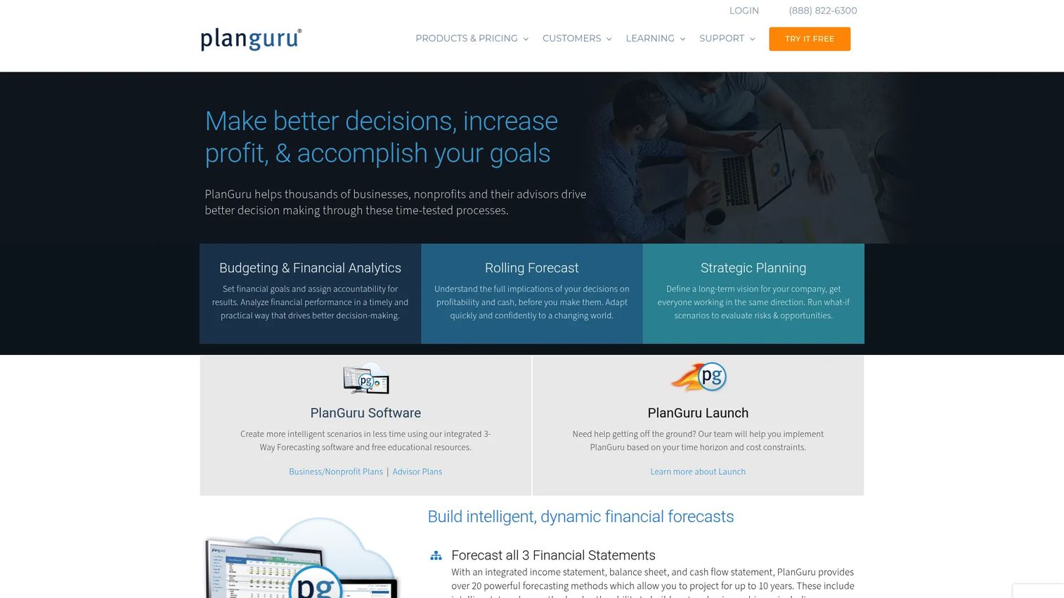 PlanGuru homepage screenshot
