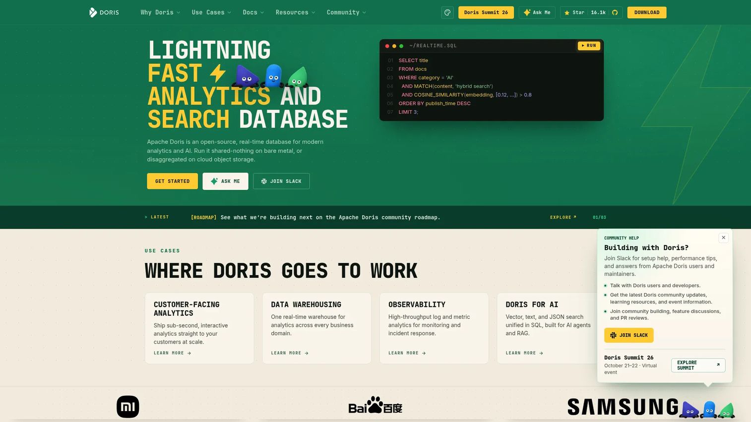 Apache Doris real-time analytics database architecture
