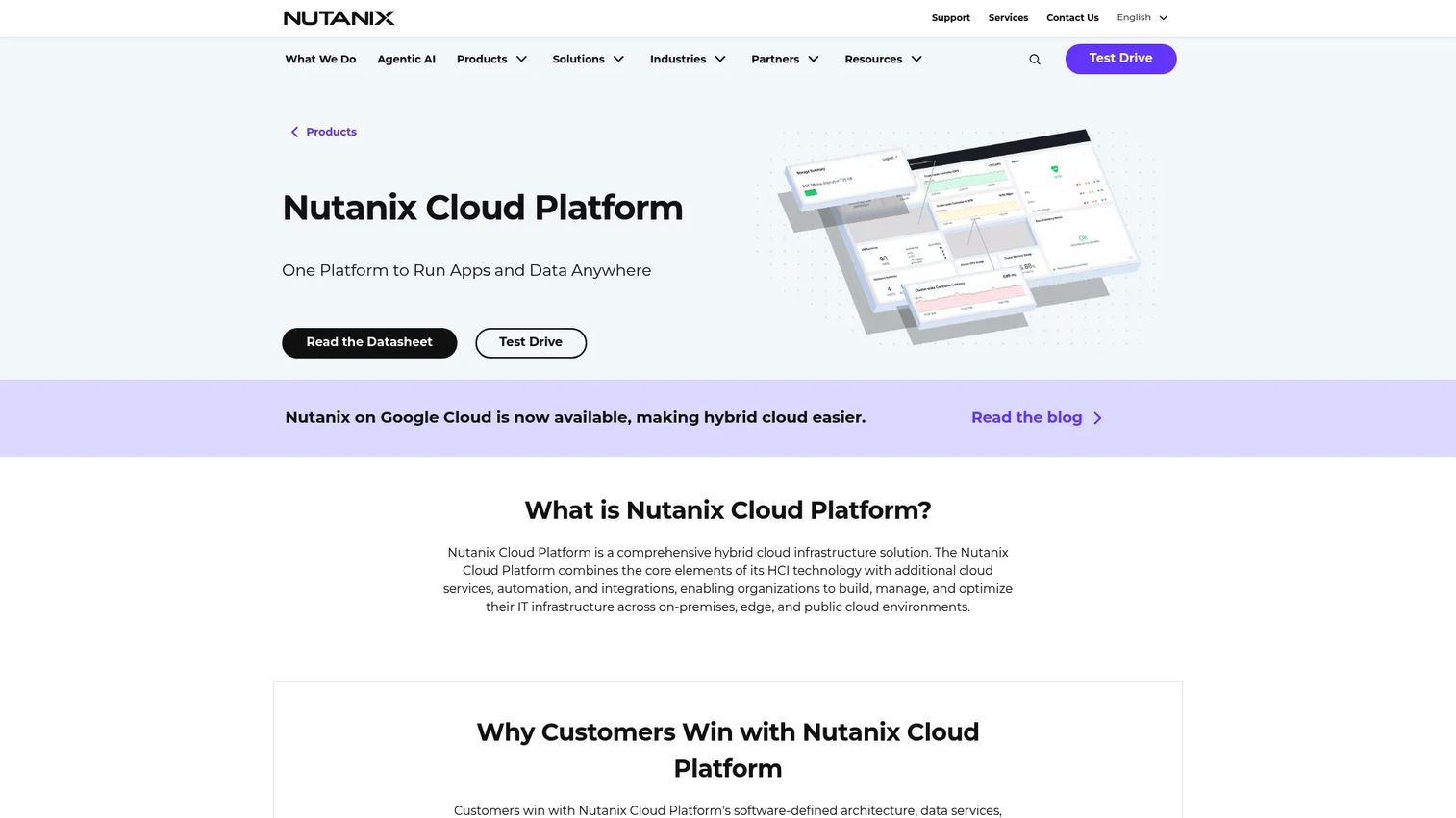 Nutanix Cloud Platform hybrid infrastructure dashboard