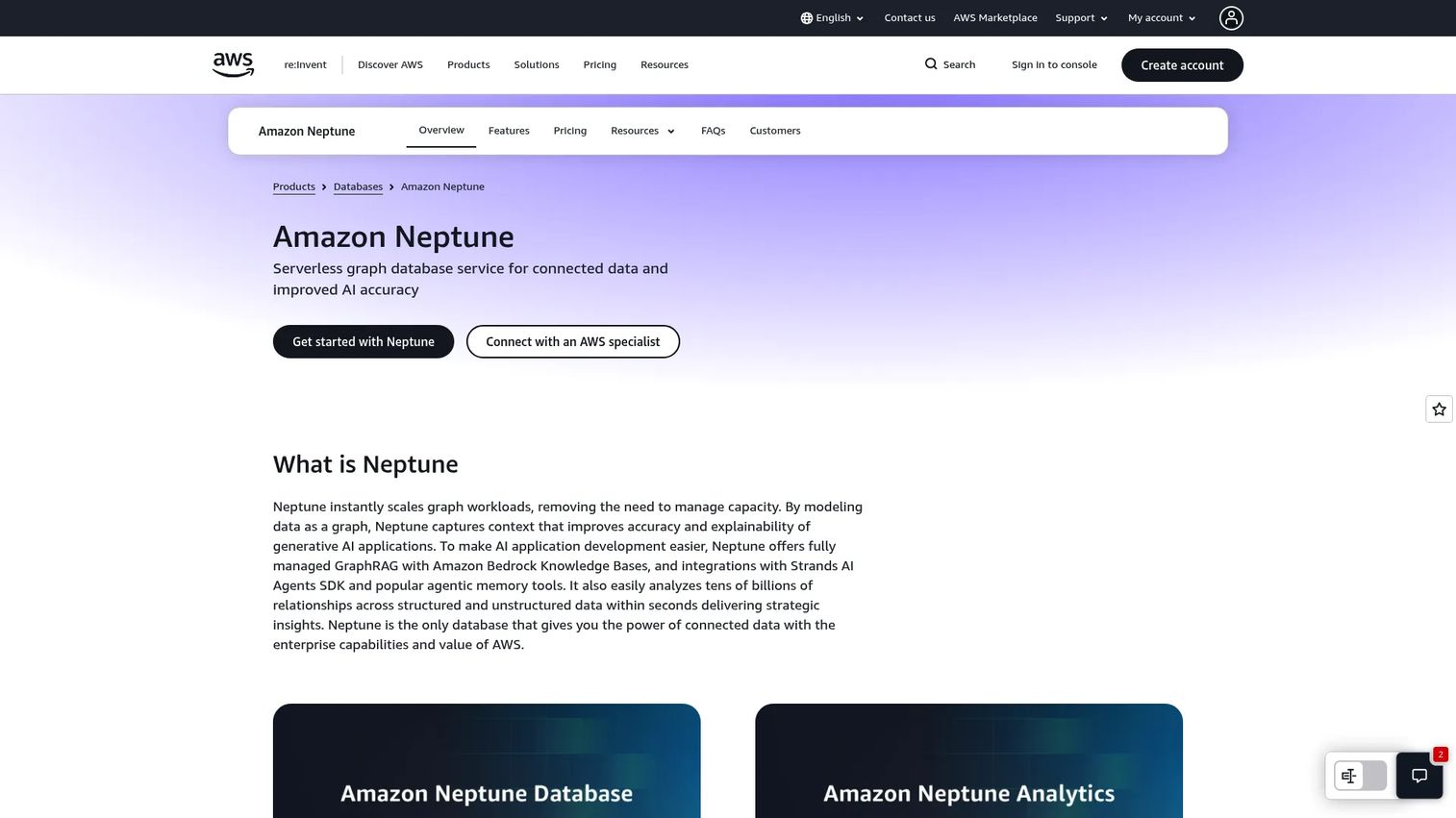 Amazon Neptune managed RDF database with SPARQL query support