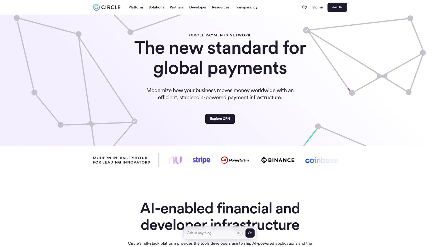 Circle homepage screenshot