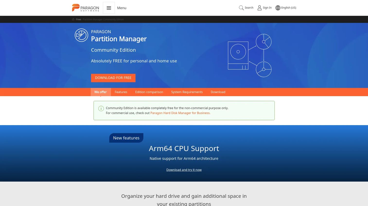 Paragon Partition Manager Community Edition partition management interface