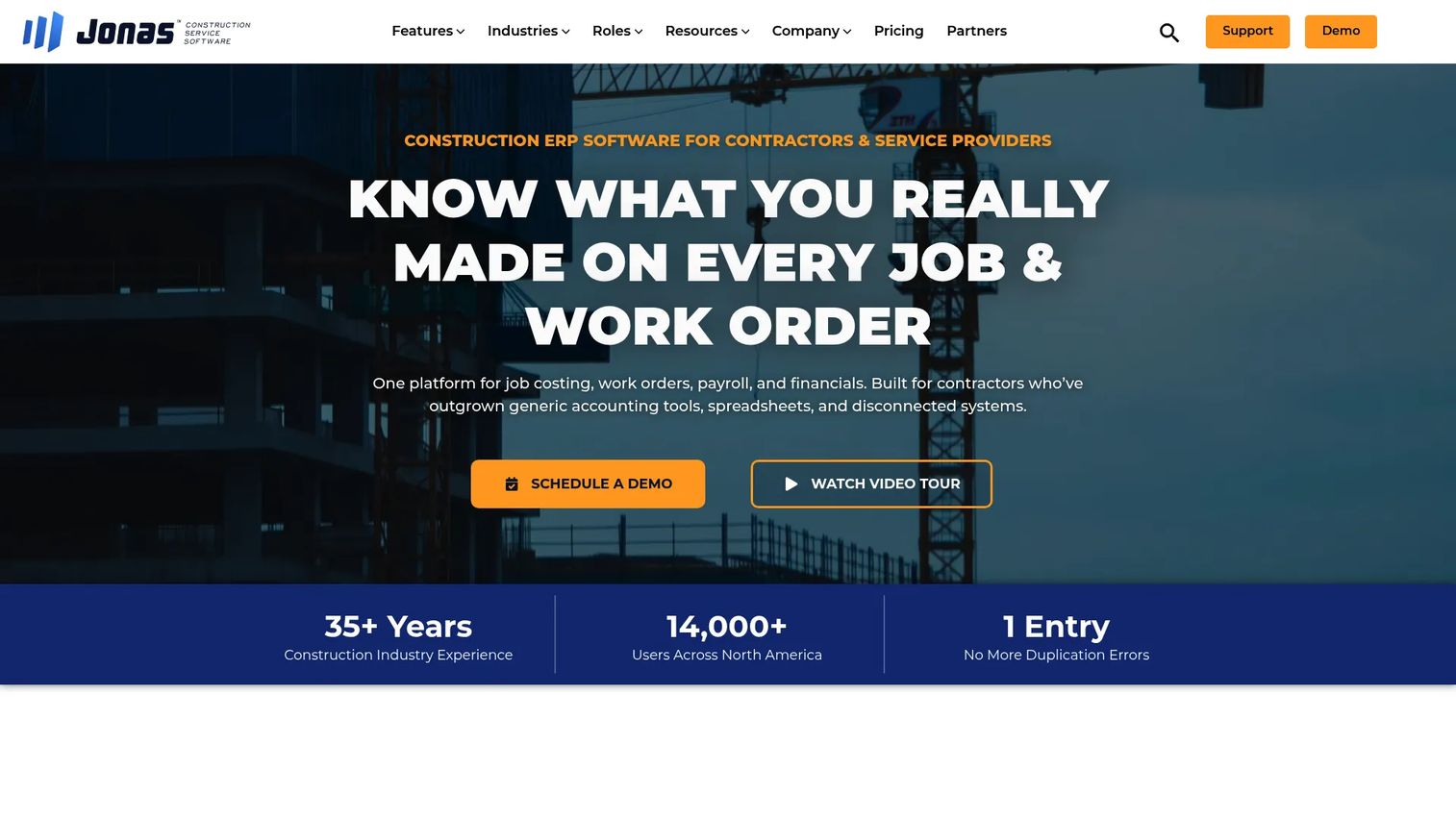 Jonas Construction software dashboard for contractors