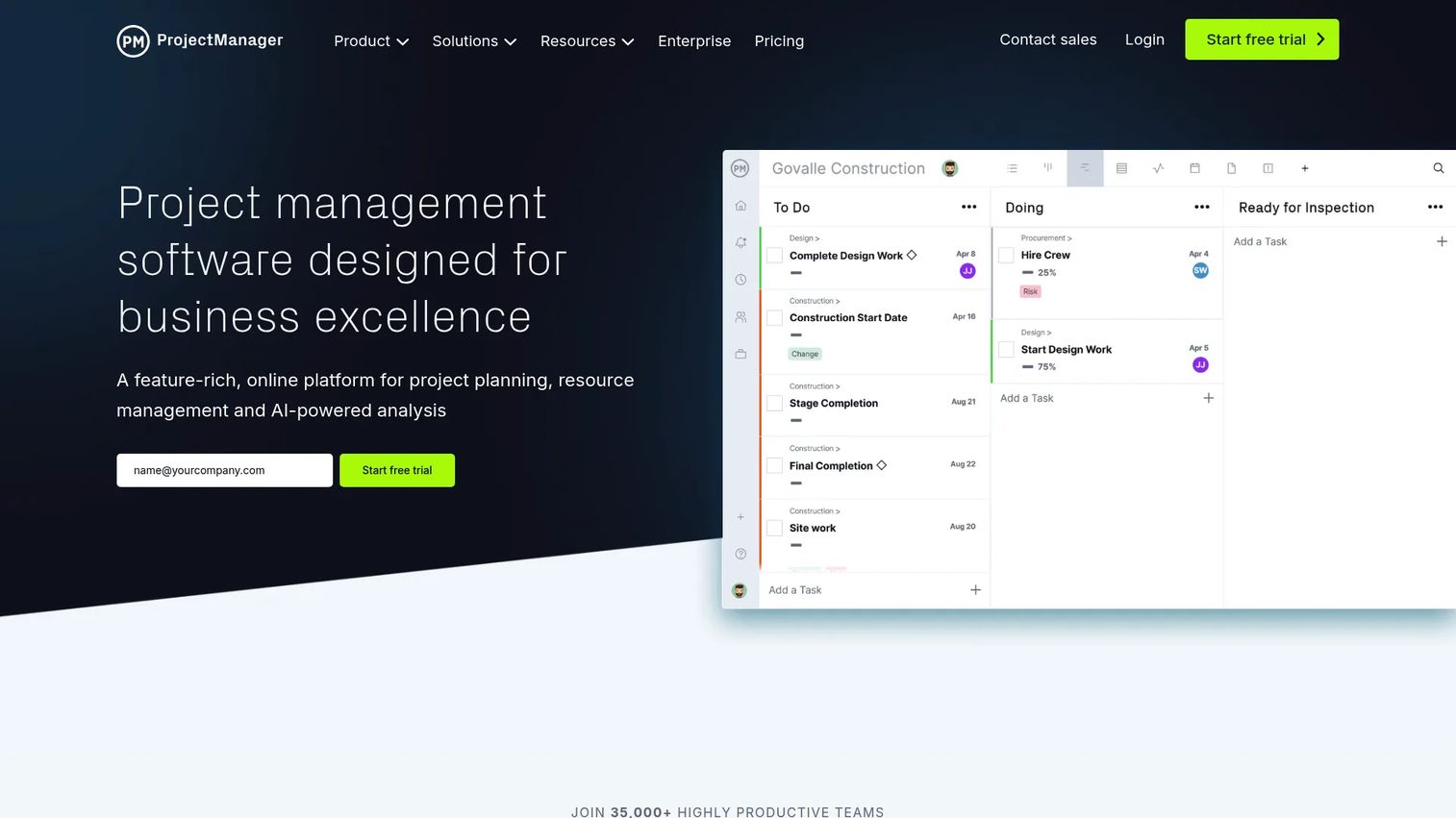 ProjectManager Gantt and dashboard view