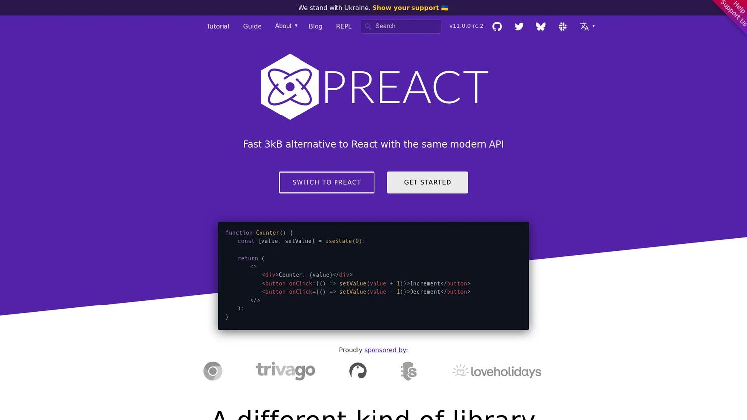 Preact homepage screenshot