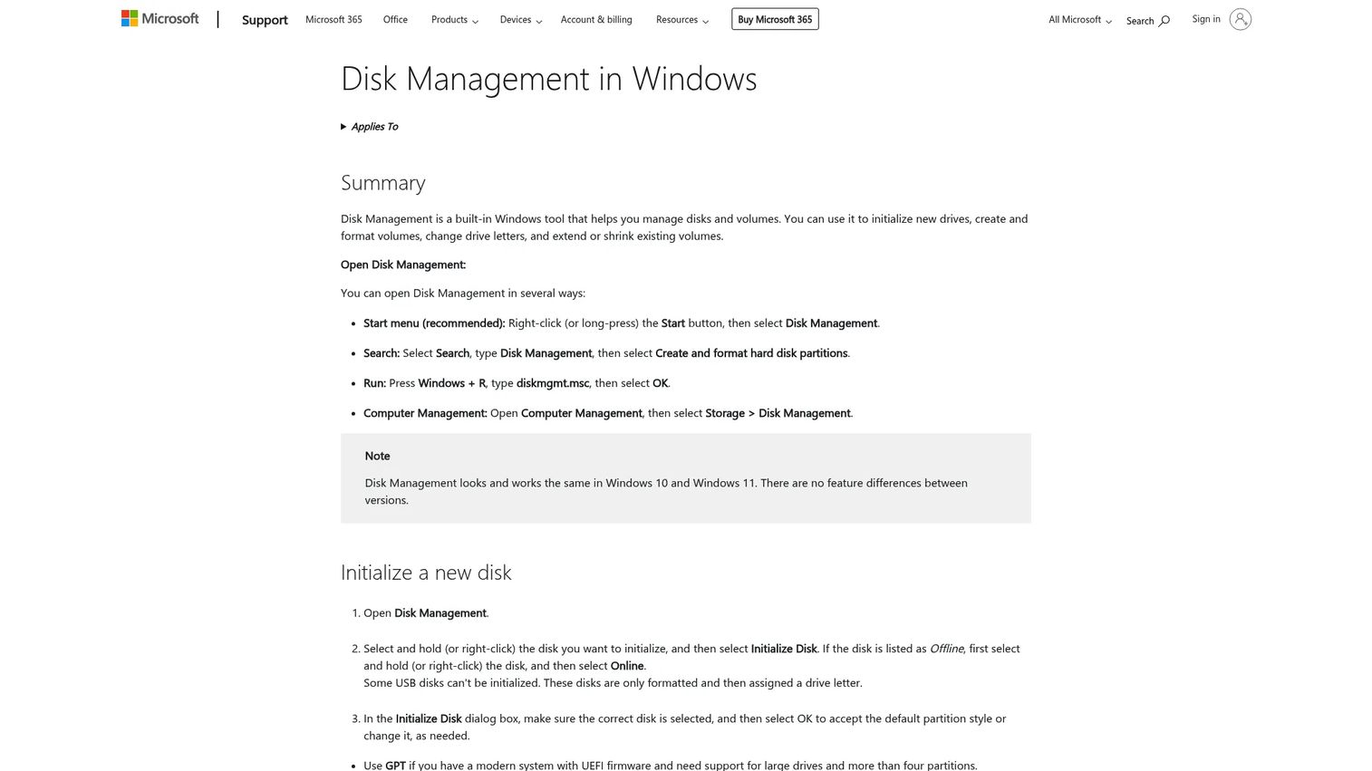 Windows Disk Management console showing volumes and unallocated space