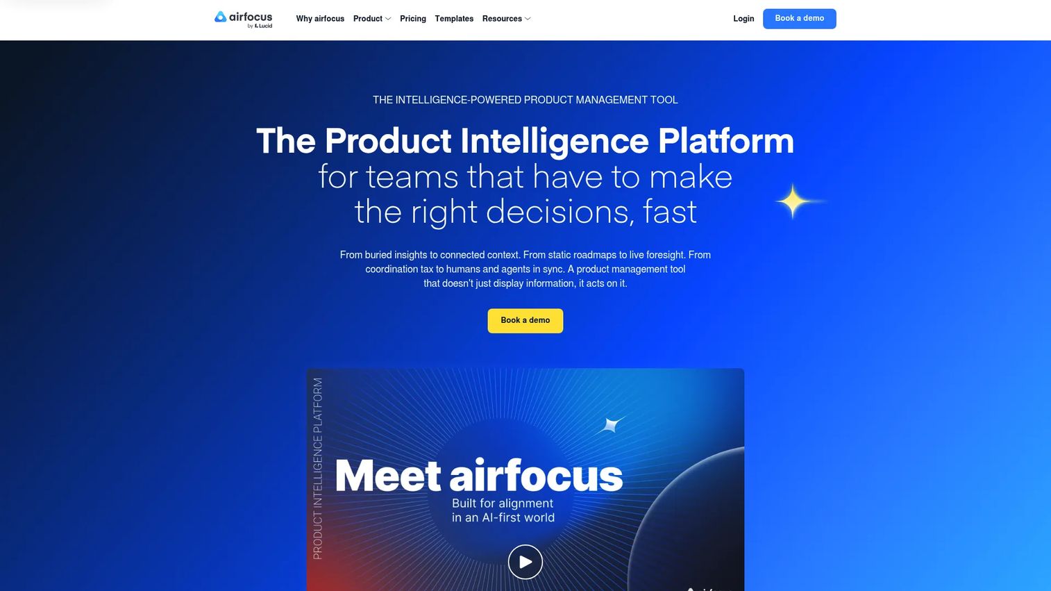 airfocus homepage screenshot showing modular product roadmapping and prioritization interface