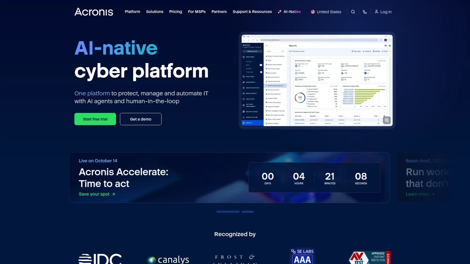 Acronis Cyber Protect Cloud Backup dashboard