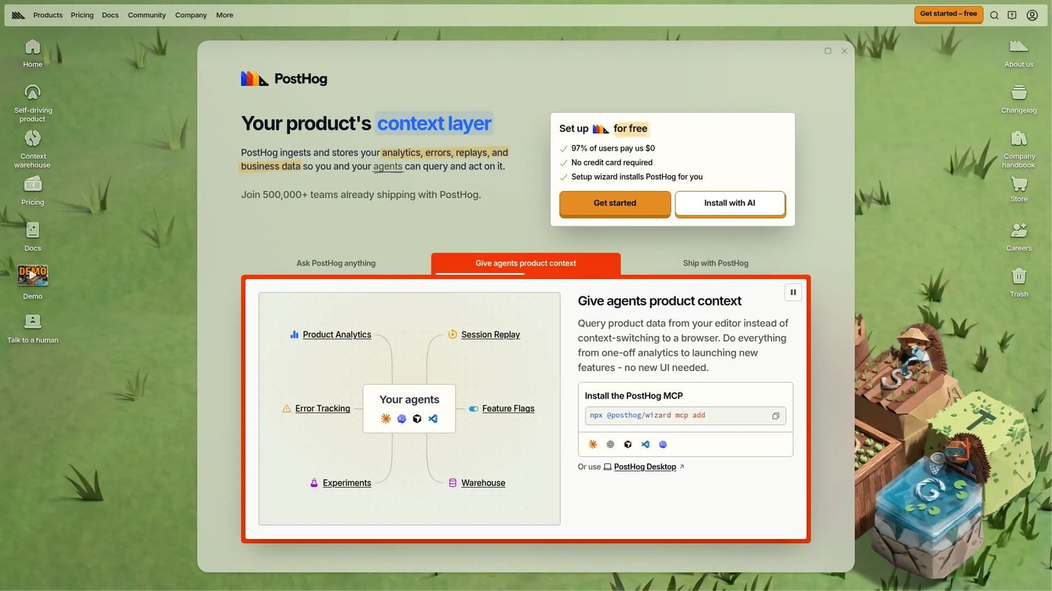 PostHog homepage screenshot