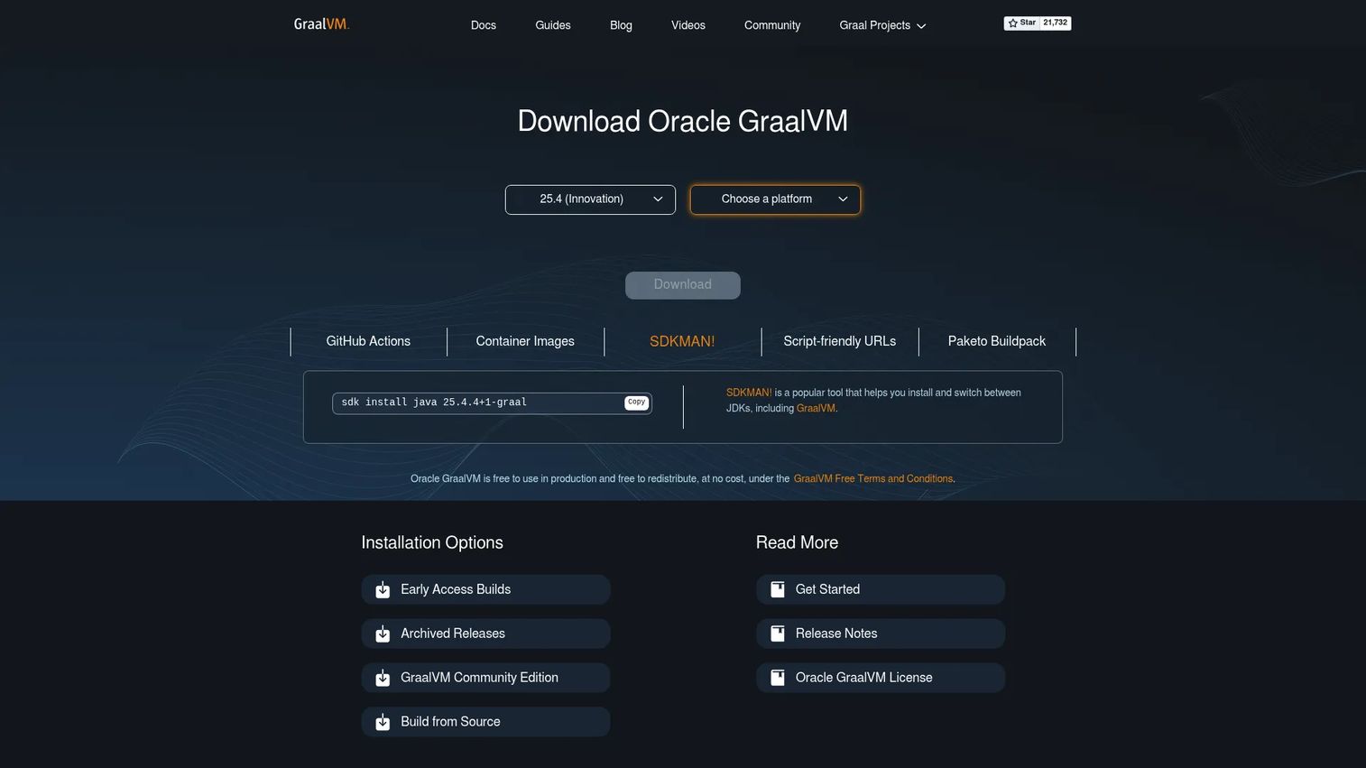 GraalVM JDK distribution download page