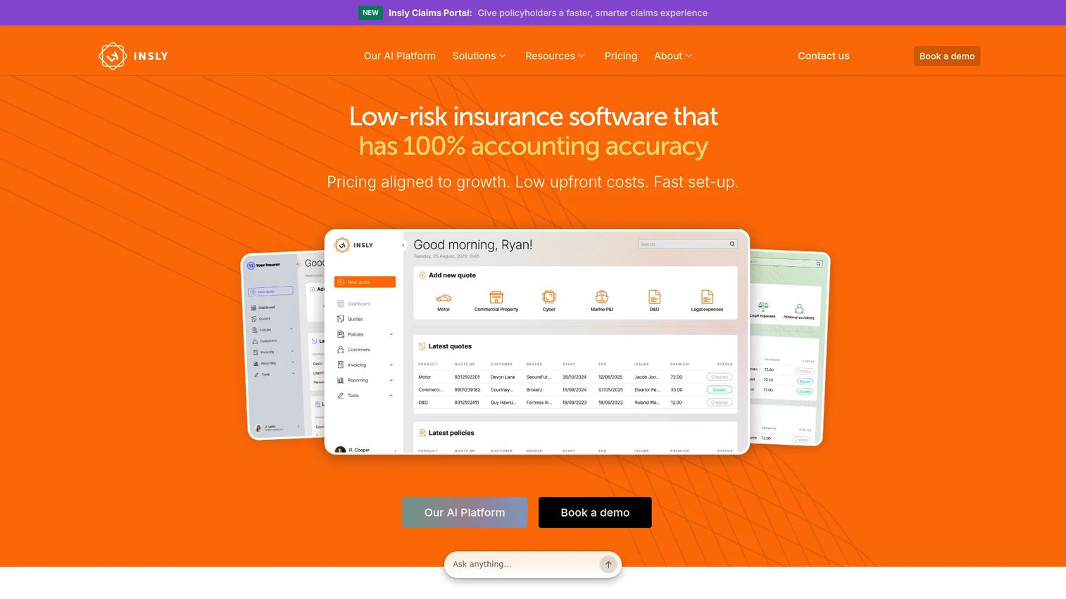Insly insurance software dashboard for digital distribution and broker operations